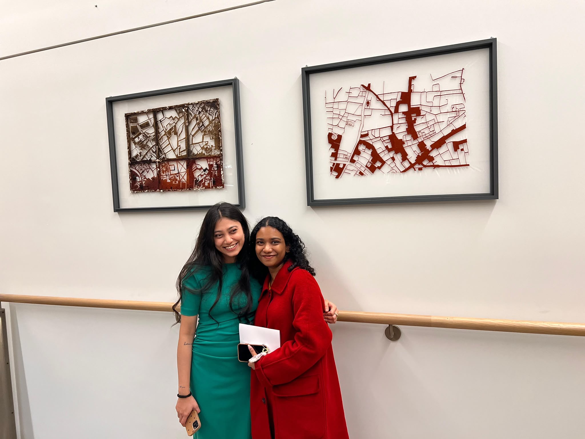 Poulami Saha with a collaborator at the Layers of Passage opening